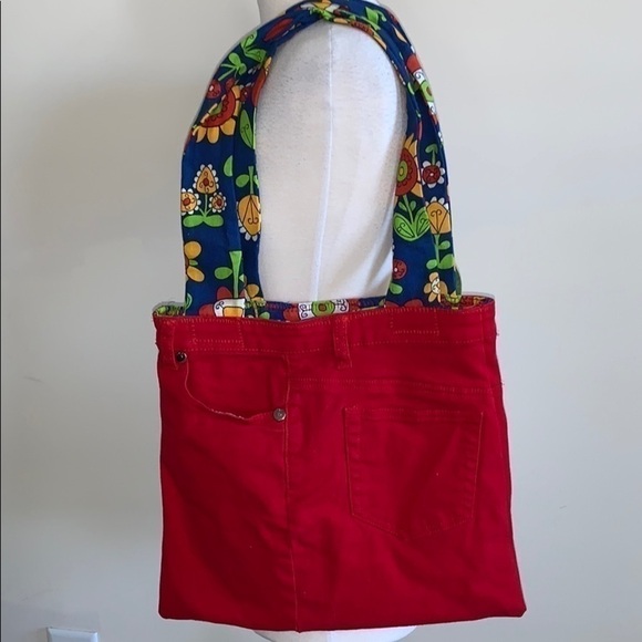 Upcycled Denim Purse Red Floral - Picture 3 of 4